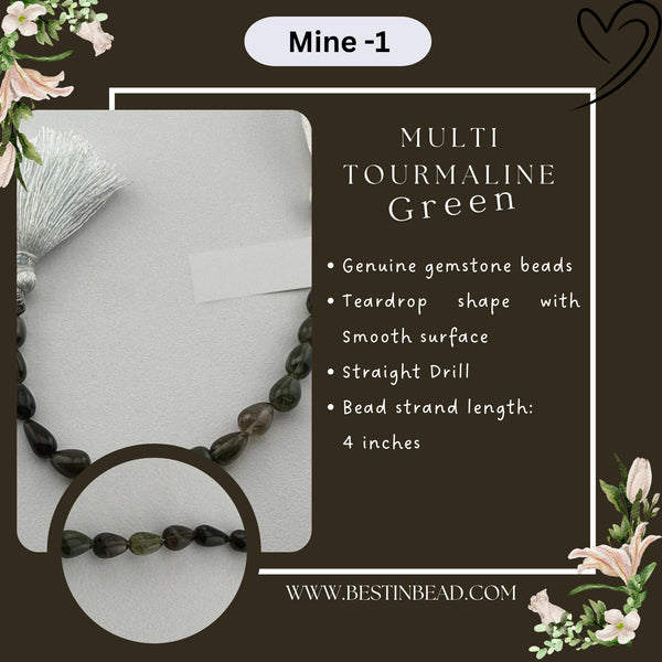 Multi Tourmaline Green Teardrop Bead Strand