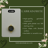 Labradorite Coin/Round Pendant - Boho Chic Gemstone Necklace with 24kt Gold Elegance