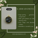 Labradorite Coin/Round Pendant - Boho Chic Gemstone Necklace with 24kt Gold Elegance