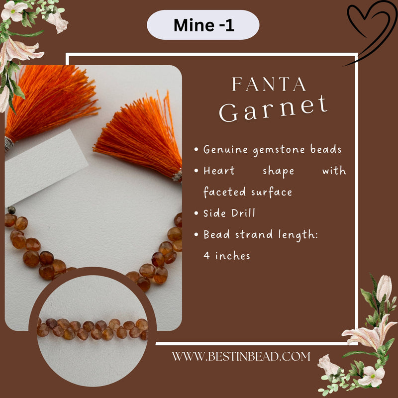 Fanta Garnet Heart Bead Strand