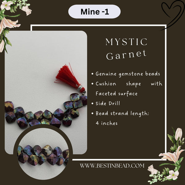Mystic Garnet Cushion Bead Strand