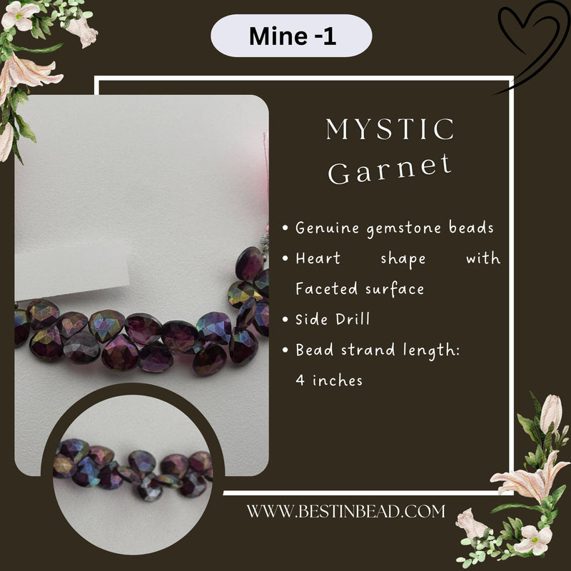 Mystic Garnet Heart Bead Strand