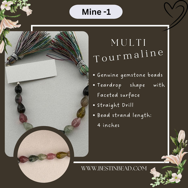 Multi Tourmaline Teardrop Bead Strand