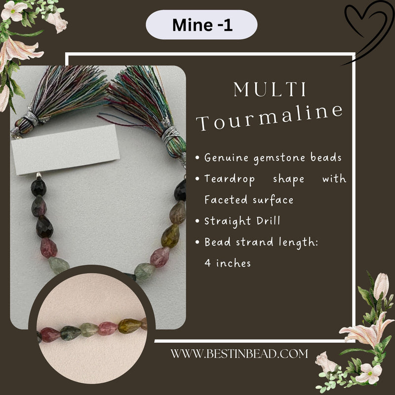 Multi Tourmaline Teardrop Bead Strand
