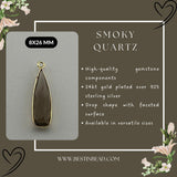 Smoky Quartz Rounded Teardrop Pendant - Boho Chic Gemstone Necklace with 24kt Gold Elegance