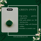 Green Onyx Cushion/Diamond Pendant - Boho Chic Gemstone Necklace with 24kt Gold Elegance