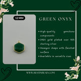 Green Onyx Hexagon Pendant - Boho Chic Gemstone Necklace with 24kt Gold Elegance