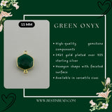 Green Onyx Hexagon Pendant - Boho Chic Gemstone Necklace with 24kt Gold Elegance