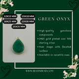 Green Onyx Pear/Flat Teardrop Pendant - Boho Chic Gemstone Necklace with 24kt Gold Elegance