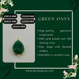 Green Onyx Pear/Flat Teardrop Pendant - Boho Chic Gemstone Necklace with 24kt Gold Elegance