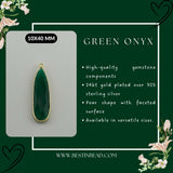 Green Onyx Pear/Flat Teardrop Pendant - Boho Chic Gemstone Necklace with 24kt Gold Elegance