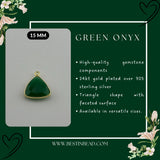 Green Onyx Triangle Pendant - Boho Chic Gemstone Necklace with 24kt Gold Elegance