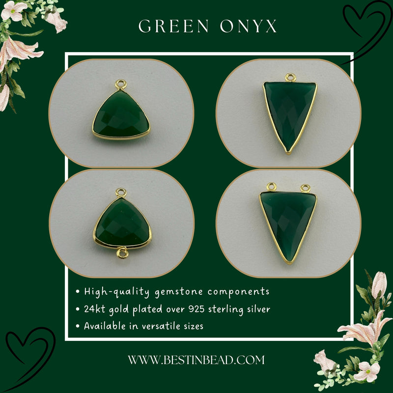 Green Onyx Triangle Pendant - Boho Chic Gemstone Necklace with 24kt Gold Elegance