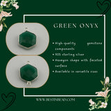 Green Onyx Hexagon Pendant - Boho Chic Gemstone Necklace with 925 Sterling Silver Elegance