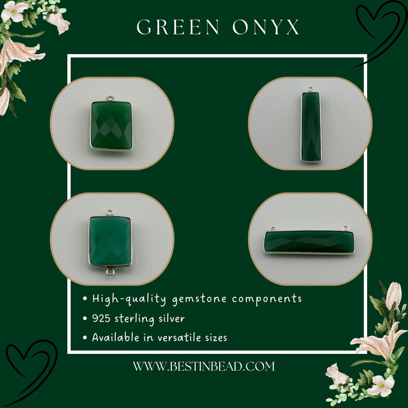 Green Onyx Rectangle/Bar Pendant - Boho Chic Gemstone Necklace with 925 Sterling Silver Elegance