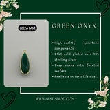 Green Onyx Rounded Teardrop Pendant - Boho Chic Gemstone Necklace with 24kt Gold Elegance