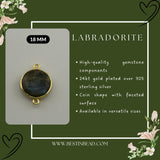 Labradorite Coin/Round Pendant - Boho Chic Gemstone Necklace with 24kt Gold Elegance