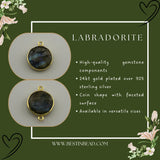 Labradorite Coin/Round Pendant - Boho Chic Gemstone Necklace with 24kt Gold Elegance