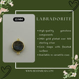 Labradorite Coin/Round Pendant - Boho Chic Gemstone Necklace with 24kt Gold Elegance