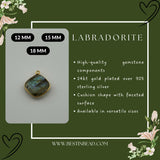 Labradorite Cushion/Diamond Pendant - Boho Chic Gemstone Necklace with 24kt Gold Elegance