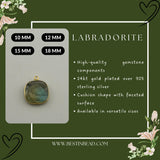 Labradorite Cushion/Diamond Pendant - Boho Chic Gemstone Necklace with 24kt Gold Elegance