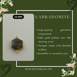 Labradorite Hexagon Pendant - Boho Chic Gemstone Necklace with 24kt Gold Elegance