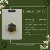 Labradorite Hexagon Pendant - Boho Chic Gemstone Necklace with 24kt Gold Elegance