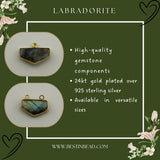 Labradorite Chevron/Half Hexagon Pendant - Boho Chic Gemstone Necklace with 24kt Gold Elegance