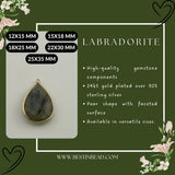 Labradorite Pear/Flat Teardrop Pendant - Boho Chic Gemstone Necklace with 24kt Gold Elegance