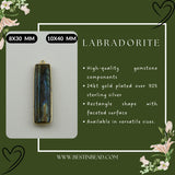 Labradorite Rectangle/Bar Pendant - Boho Chic Gemstone Necklace with 24kt Gold Elegance