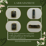Labradorite Rectangle/Bar Pendant - Boho Chic Gemstone Necklace with 24kt Gold Elegance