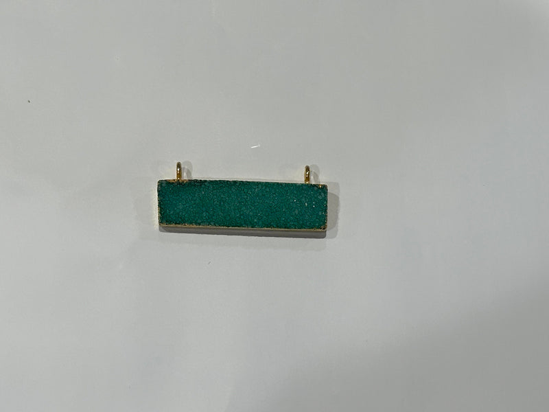 Blue Druzy Rectangle Pendant: 24K Gold Plated, Sterling Silver Bezel (8X30mm)