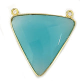 Chalcedony Blue Triangle Pendant - Boho Chic Gemstone Necklace with 24kt Gold Elegance