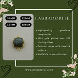 Labradorite Cushion/Diamond Pendant - Boho Chic Gemstone Necklace with 24kt Gold Elegance
