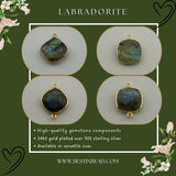 Labradorite Cushion/Diamond Pendant - Boho Chic Gemstone Necklace with 24kt Gold Elegance