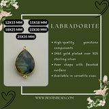 Labradorite Pear/Flat Teardrop Pendant - Boho Chic Gemstone Necklace with 24kt Gold Elegance