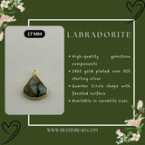 Labradorite Bell/Quarter Circle Pendant - Boho Chic Gemstone Necklace with 24kt Gold Elegance