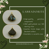 Labradorite Bell/Quarter Circle Pendant - Boho Chic Gemstone Necklace with 24kt Gold Elegance