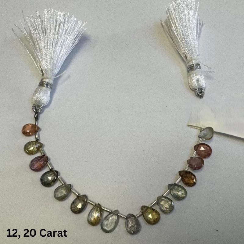 Multi Sapphire Faceted Pear 4 inch Bead Strand 5.5X8-6X9mm & 54 Cts Natural Semi Precious Gemstone Birthstone Women Jewelry Making Crafts