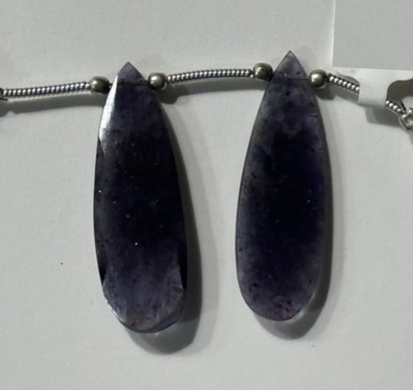 Natural Iolite Faceted Pear Beads – AAA Blue Violet Gemstone, 10x30mm | Water Sapphire for Jewelry Making