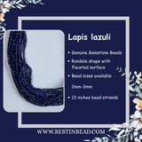 Lapis Lazuli Dark Rondelle Gemstone Beads - Natural Semi Precious Bead Strand - Sizes 2mm to 4mm - Jewelry Making Supplies
