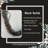 Black Rutilated Tourmalinated Quartz Rondelle Gemstone Beads Natural Semi Precious Bead Strand - Sizes 2mm to 2.5mm -Jewelry Making Supplies