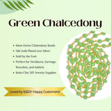 Green Chalcedony Beaded Chain, 6mm, 24k Gold Plated Silver, Boho Jewelry Supplies for DIY Necklace Earrings Bracelet Anklet