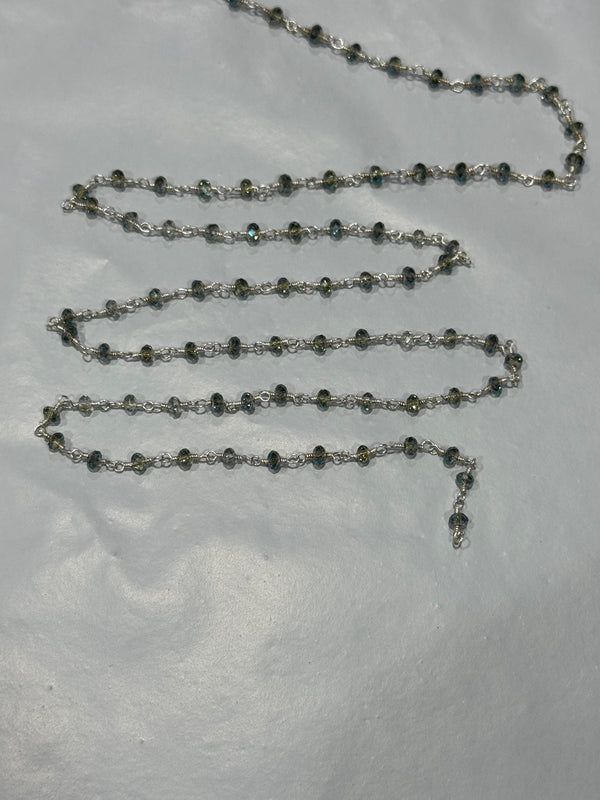 London Blue Topaz Beaded Rosary Chain, Silver Plated, 3mm