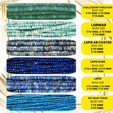 Small 2mm, 4mm, and 6mm blue gemstone beads placed next to a ruler to give an accurate size estimate for beading projects.