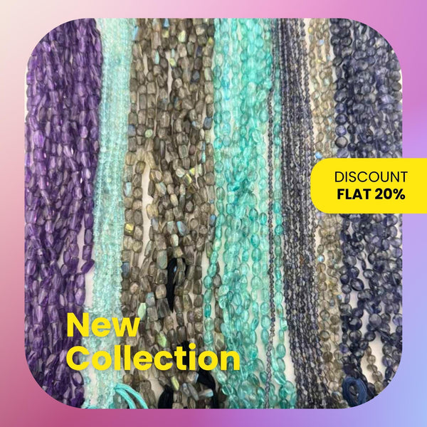 Four 13 inch strands of natural gemstone beads, including light blue Aquamarine, violet-blue Iolite, flashing Labradorite, and vibrant Sky Blue Apatite for jewelry making.