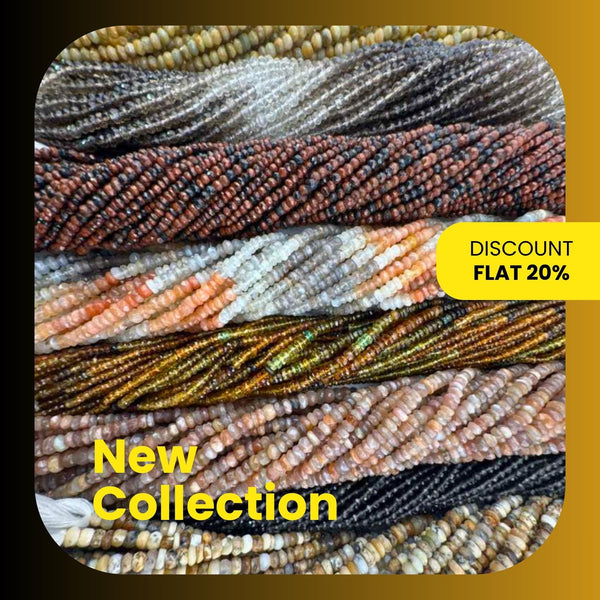 Array of 13-inch brown gemstone bead strands, including Smoky Quartz, Tiger Eye, and Sunstone, dendrite opal, laid out for jewelry making.