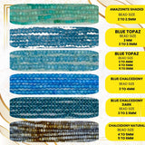 Small 2mm, 4mm, and 6mm blue gemstone beads placed next to a ruler to give an accurate size estimate for beading projects.