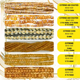 Extreme close-up of sparkling Citrine faceted rondelle beads, showing the intricate facets and brilliant light reflection.