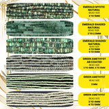 A collection of various green gemstone beads in faceted drop shapes, perfect for earring making supplies.